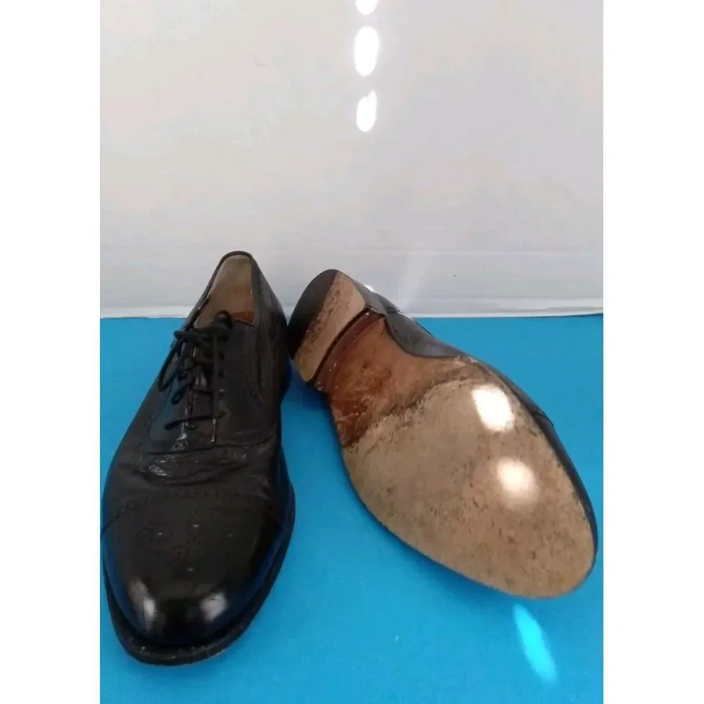 Domani Black Leather Wingtip Oxford Dress Shoes Lace Up Men's‎